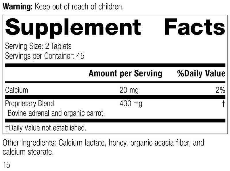 Adrenal Desiccated, 90 tablets, Rev 14, Supplement Facts