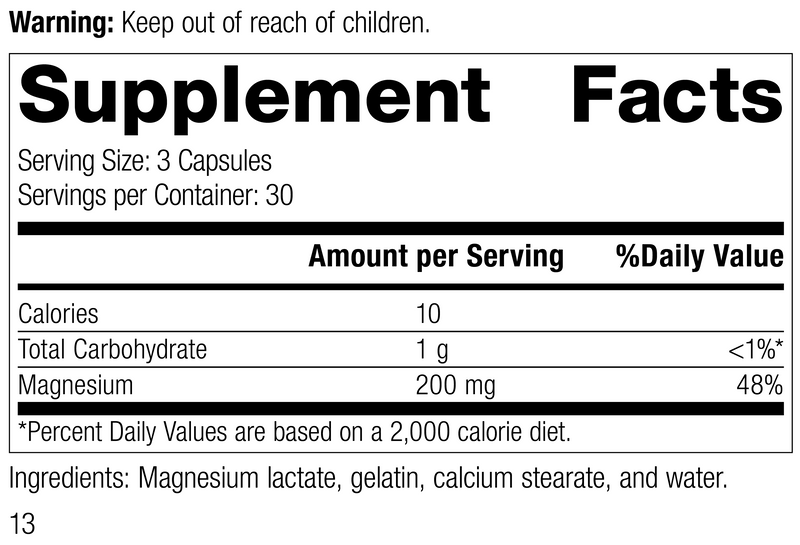 Magnesium Lactate Rev 11 Supplement Facts