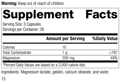 Magnesium Lactate Rev 11 Supplement Facts