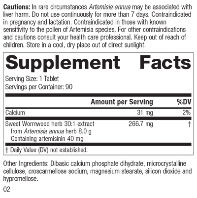 Artemisinin Forte Supplement Facts Label, Rev 01