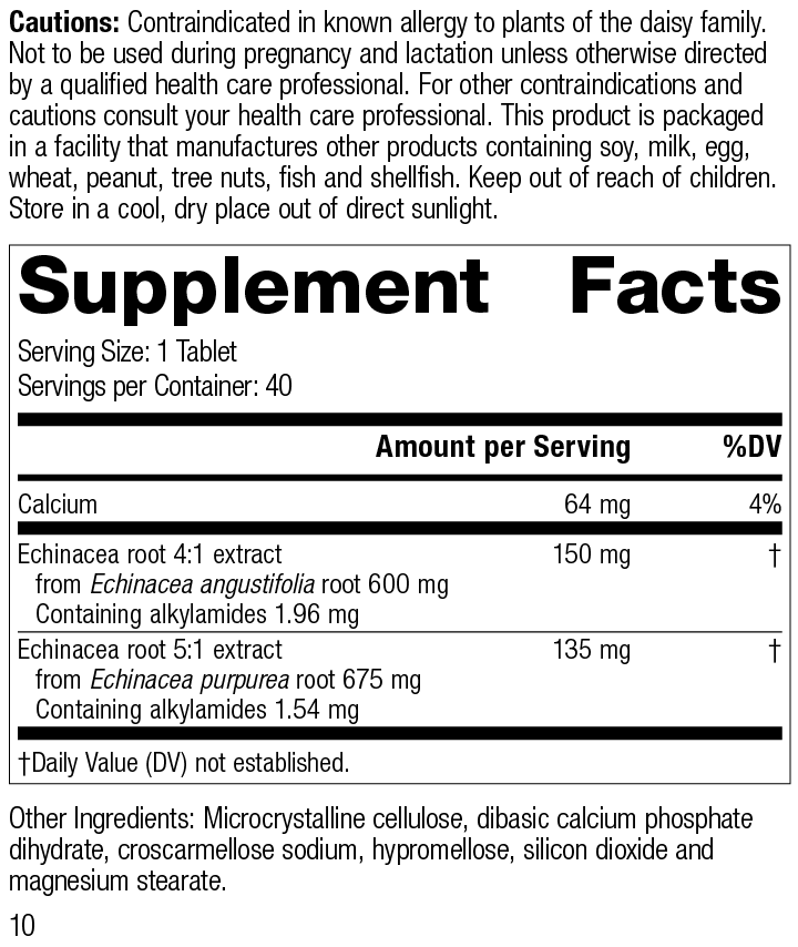 Echinacea Premium, 40 Tablets, Rev 10 Supplement Facts