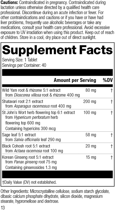 Wild Yam Complex, 40 Tablets, Rev 12 Supplement Facts