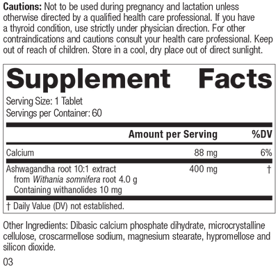 Ashwagandha Forte, Rev 01 Supplement Facts